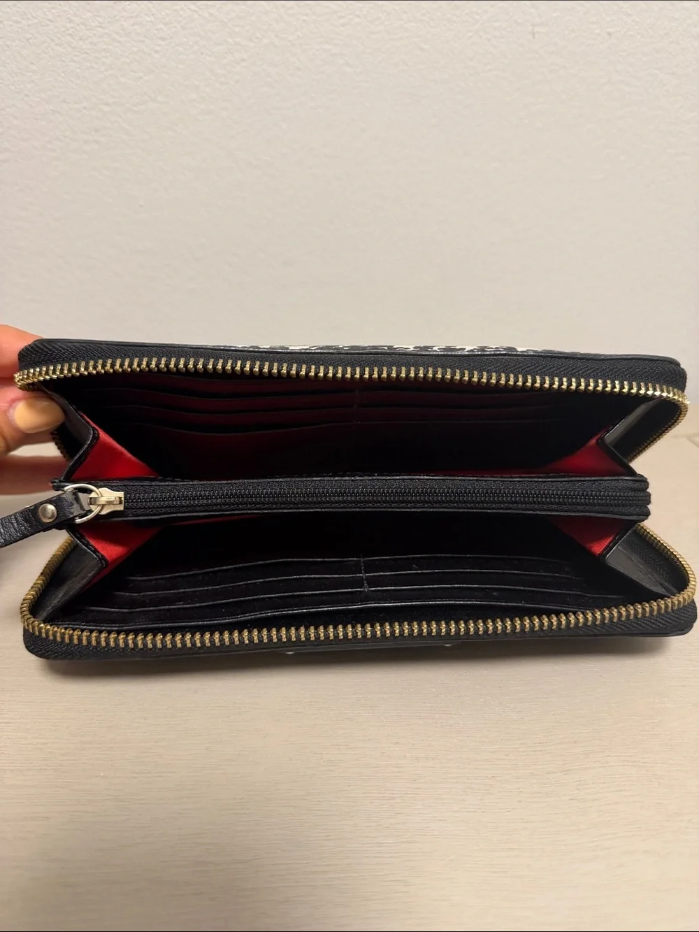 Kate Spade Belleville Plaid Zip Around Continental Wallet Black Cream